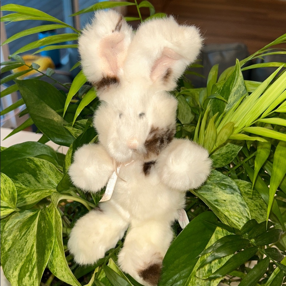 Minky Plush White and Brown Bunny with Pink accents Stuffed Animal / Toy 9in